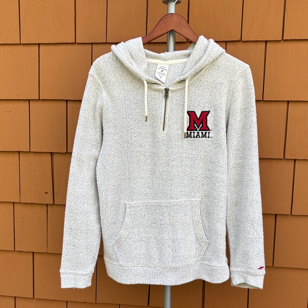 MIAMI UNIVERSITY | Grey Collegiate Baha Pullover Hooded Boho Sweatshirt | Size M